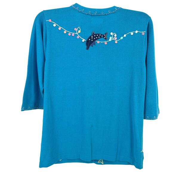 Quacker Factory Embellished Sequin Dolphin Sea Theme Cardigan Sweater Size M - Picture 4 of 7